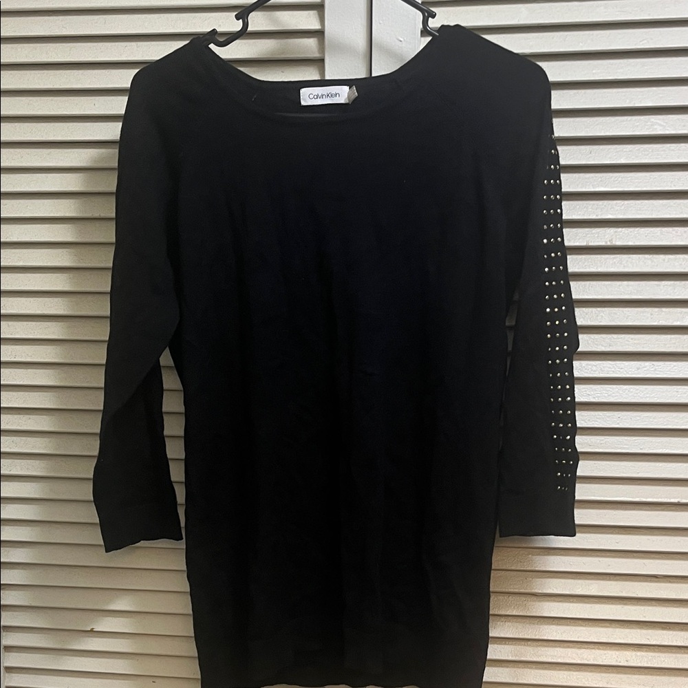 Calvin Klein Black Top with Embellished Sleeves